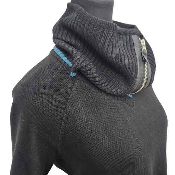 Dino Gaspari Black Ribbed Knit Dress with Collar Medium Faux Leather Pocket - Picture 6 of 15